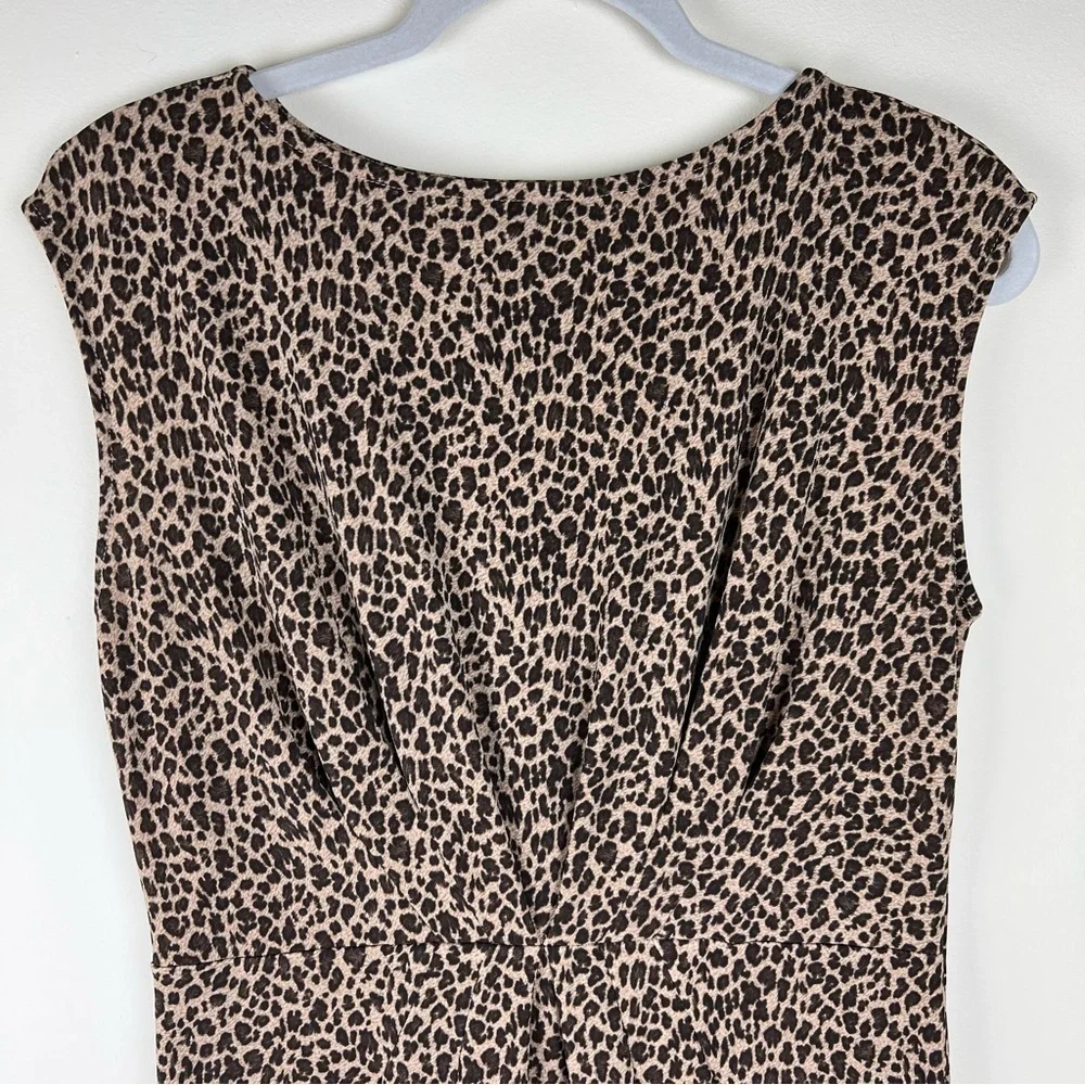 Talbots | Leopard Print Midi Dress Sleeveless Gathered Front Waist | S - Picture 4 of 8